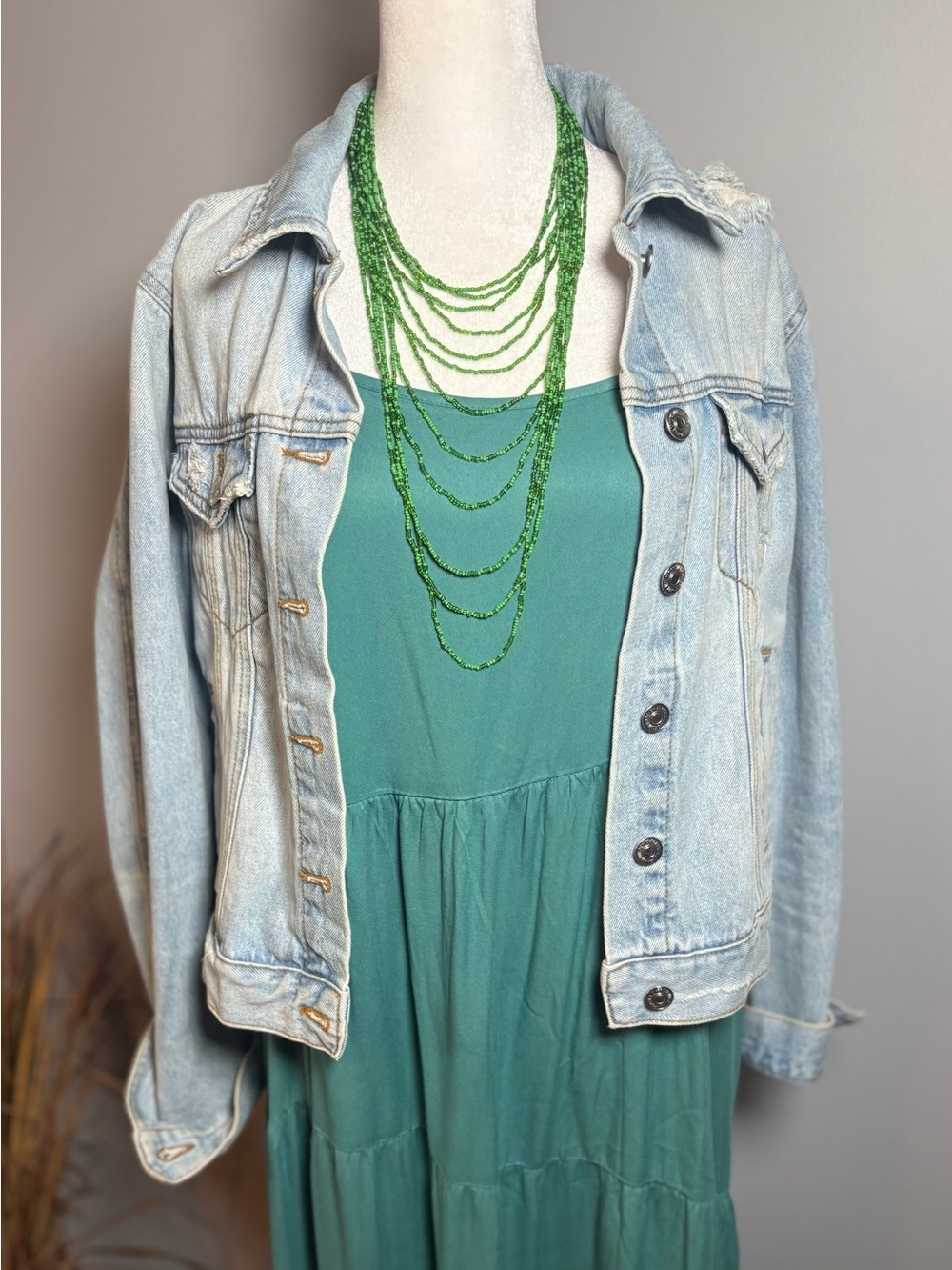 NWT ANRABESS Teal Tiered Maxi Dress XL Boho Beach Vacation Flowy - Picture 4 of 11